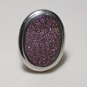 925 Silver Pink/Purple Druzy Cocktail Ring Sz 9-3/4